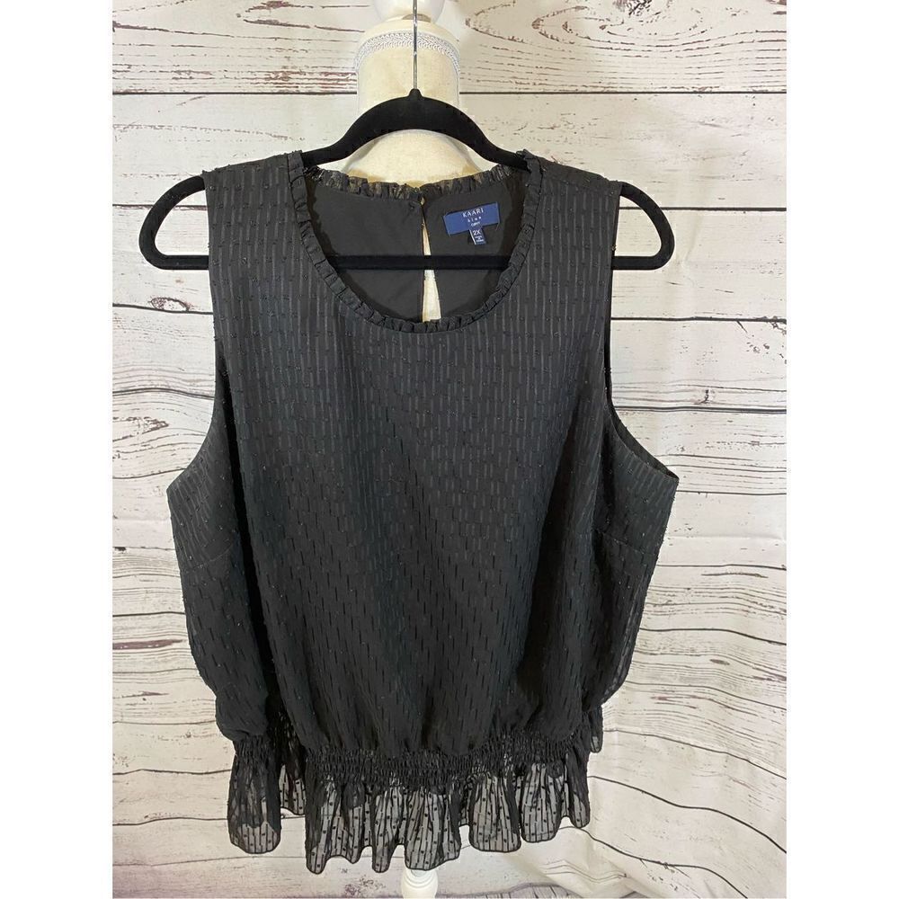 KARI Blue Curvy sleeveless Black Blouse Size 2X